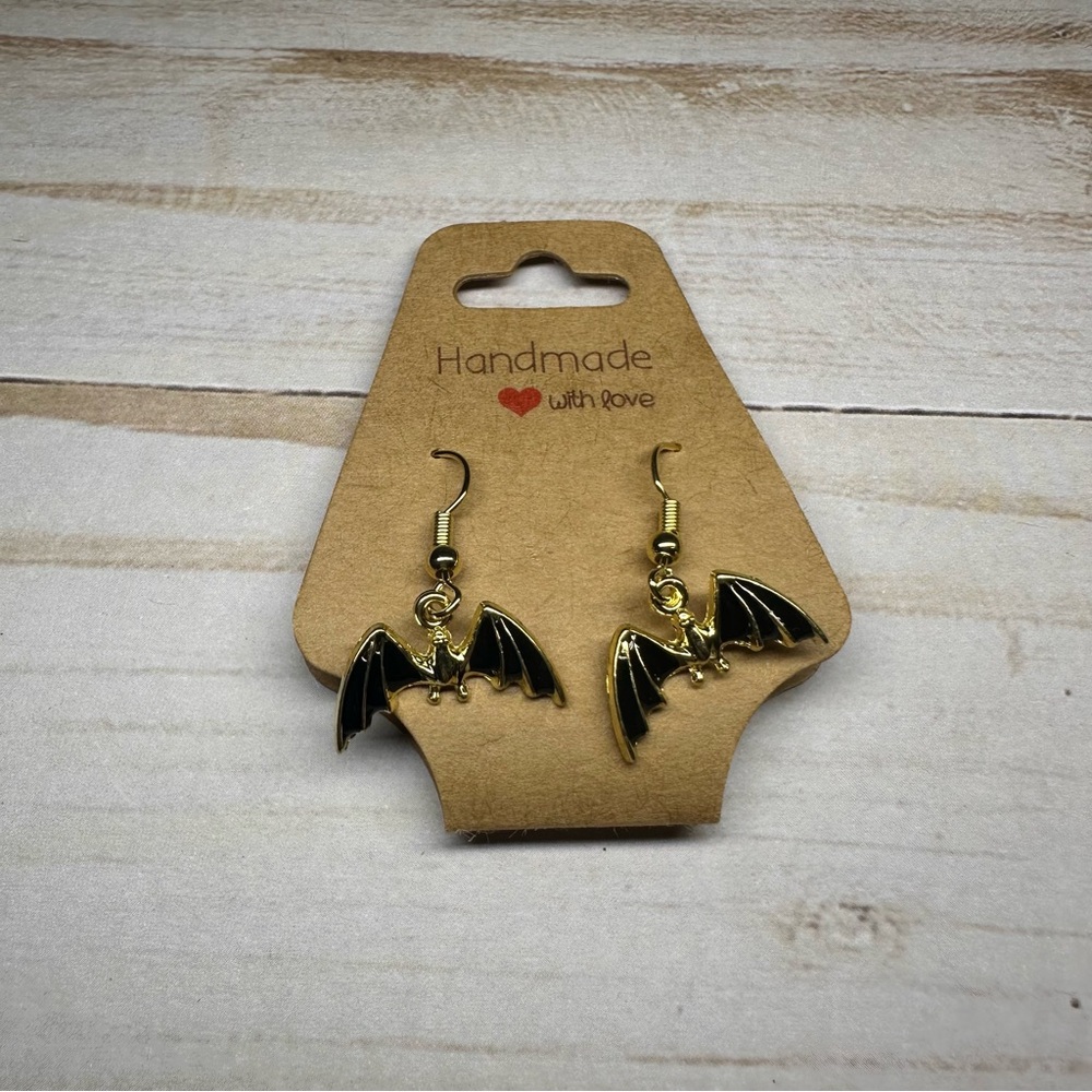 Gold and Black Bat Earrings